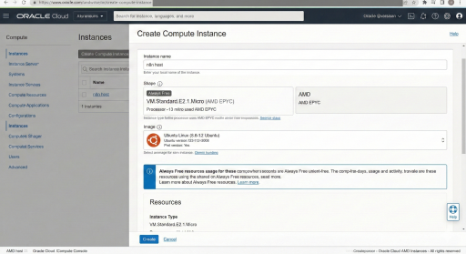 n8n oracle cloud 무료 인스턴스 생성 화면
